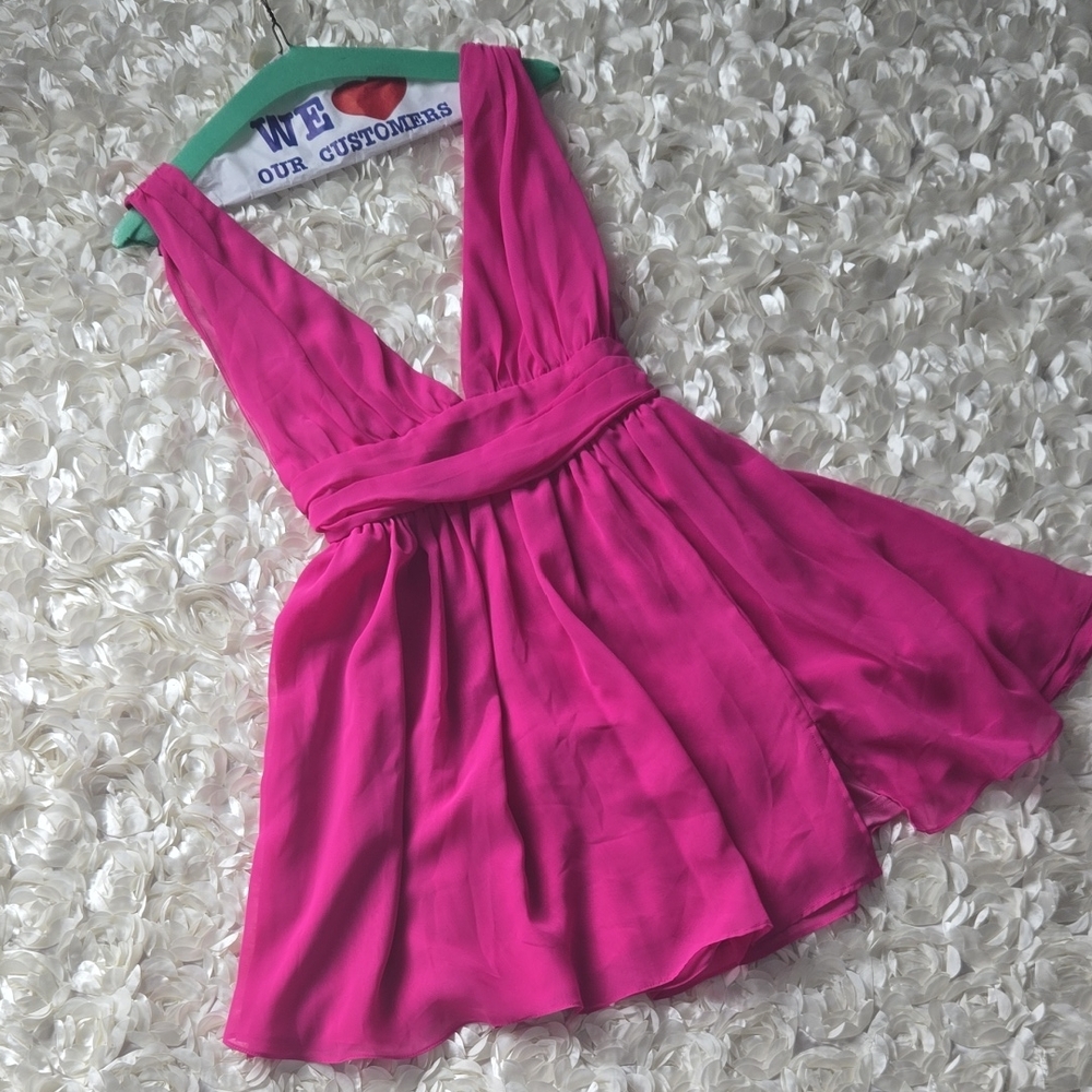 Vibrant Pink Sleeveless Deep V Dress